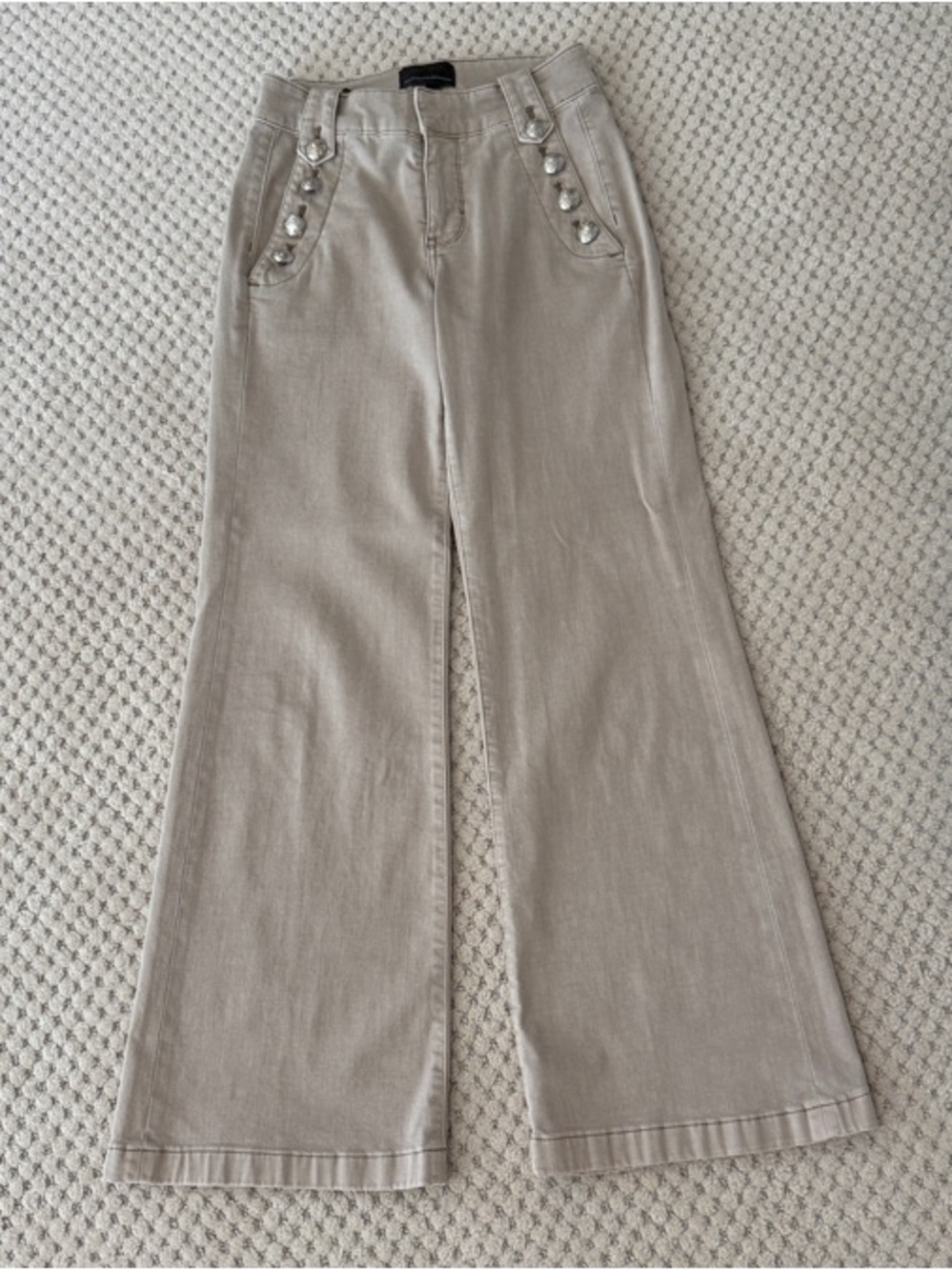 White House Black Market Tan Wide Leg Pants with Silver Buttons